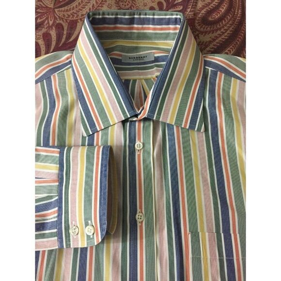 Burberry London Neiman Marcus Men's Dress‎ Shirt Pink White Striped Size Large - Picture 2 of 7